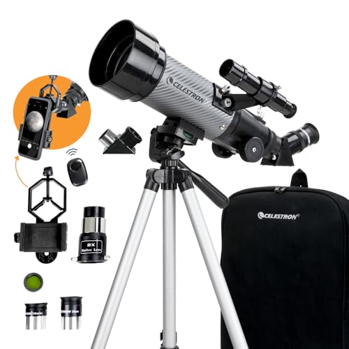 Celestron Travel Scope 70DX Portable Refractor Telescope – 70mm Aperture, Fully-Coated Glass Optics – Includes Bonus Phone Adapter, Backpack & More – Ideal for Beginners & Travel