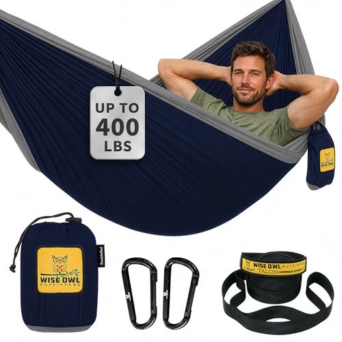 Wise Owl Outfitters Camping Hammock – 500lbs Portable Hammock with Tree Straps - Travel, Backpacking, Hiking, Outdoors Camping Gear - Single or Double