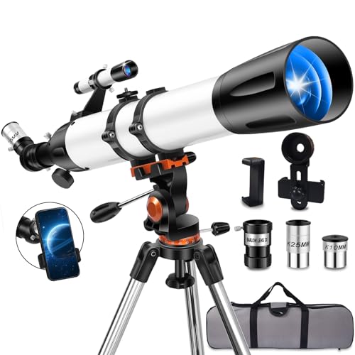 Uonol Telescope for Adults High Powered 90mm Aperture 800mm (32X-240X), Refractor Telescopes for Astronomy Beginners with AZ Mount Tripod, Phone Adapter, Carry Bag (80090white)