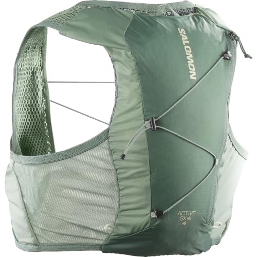 Salomon Active Skin 4 Compatible with Flasks Unisex Running Vest Hiking Trail, 4L, Precision Fit, Easy Access Precision Fit, and Optimized Storage, Green, L
