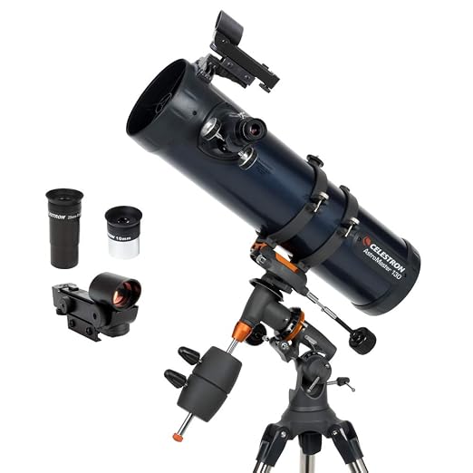 Celestron – AstroMaster 130EQ Newtonian Telescope – Manual Reflector for Beginners – Aluminized Mirror – Adjustable-Height Tripod – Includes