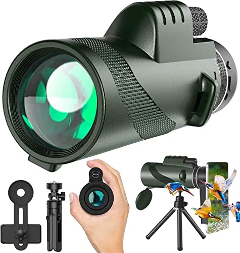 Monocular-Telescope 80x100 High Powered Monoculars High Definition for Adults High Powered with HD BAK4 Prism Smartphone Adapter Telescope Hunting Wildlife Bird Watching Travel Camping Hiking-Green