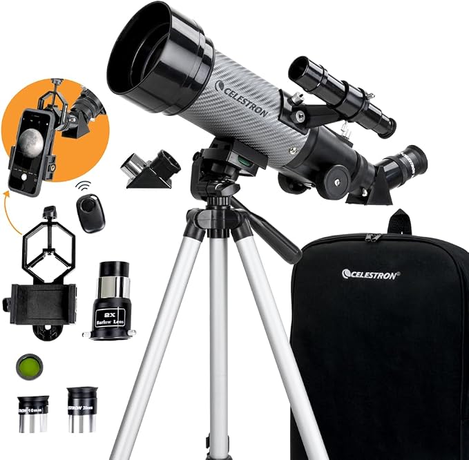 Celestron Travel Scope 70DX Portable Refractor Telescope – 70mm Aperture, Fully-Coated Glass Optics – Includes Bonus Phone Adapter, Backpack